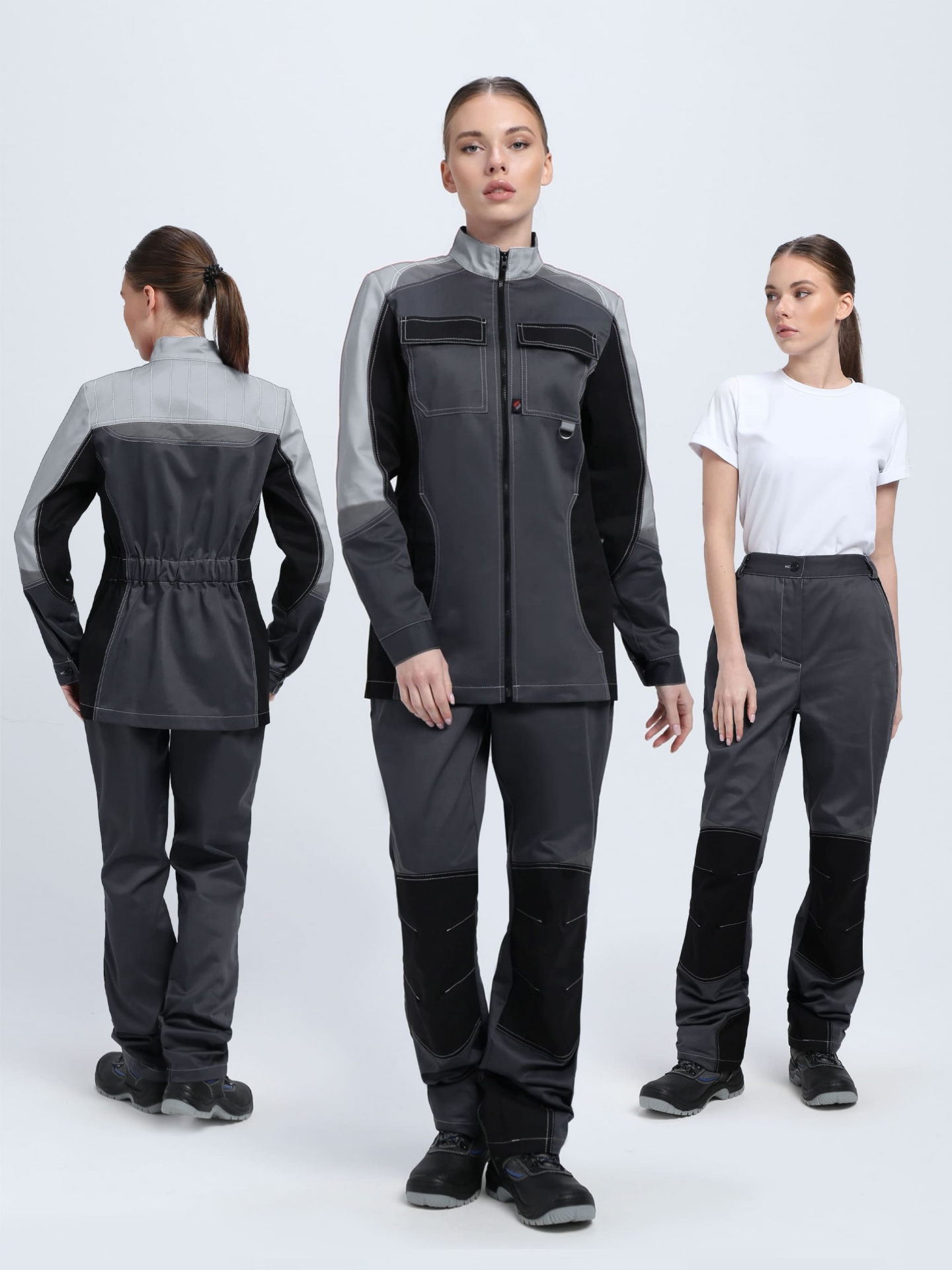 Костюм женский Вектрон-1 (тк.Смесовая,240) брюки, т.серый/св.серый/черный